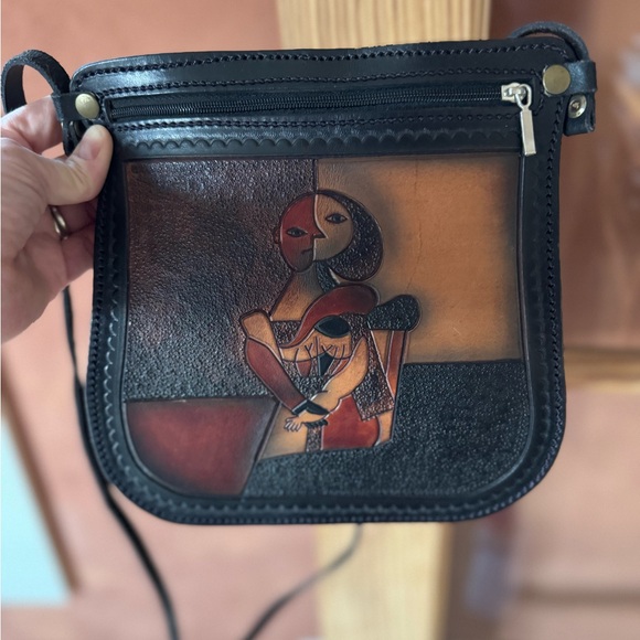 Vintage Picasso Cubism style hand tooled leather purse! - Picture 2 of 3